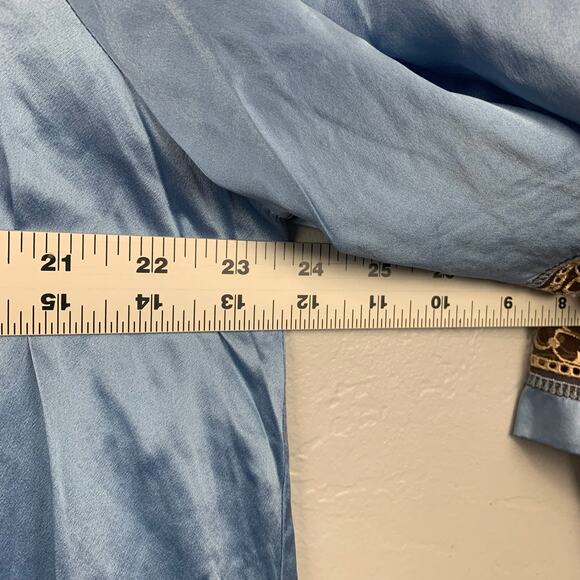 Cabernet Couture Silk Kaftan Gown Womens Large Blue Embroidered Trim Tassel Zip - Picture 7 of 8